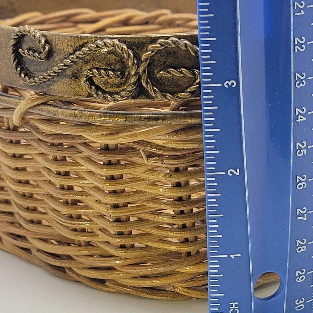 Vintage Wicker Basket Metal Rim‎ Handle Small Cottagecore Farmhouse Rustic Decor